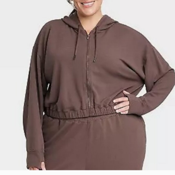 All in motion waffle full zip crop hoodie size 2X brown NWT - Picture 1 of 13